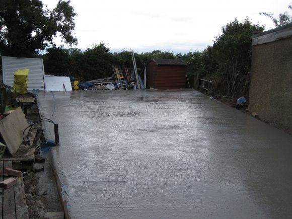 Concrete floor base in place